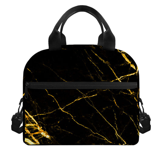 Black Gold Scratch Marble Print Insulated Lunch Bag