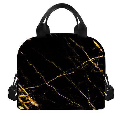 Black Gold Scratch Marble Print Insulated Lunch Bag