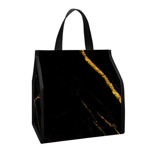 Black Gold Scratch Marble Print Insulated Lunch Tote