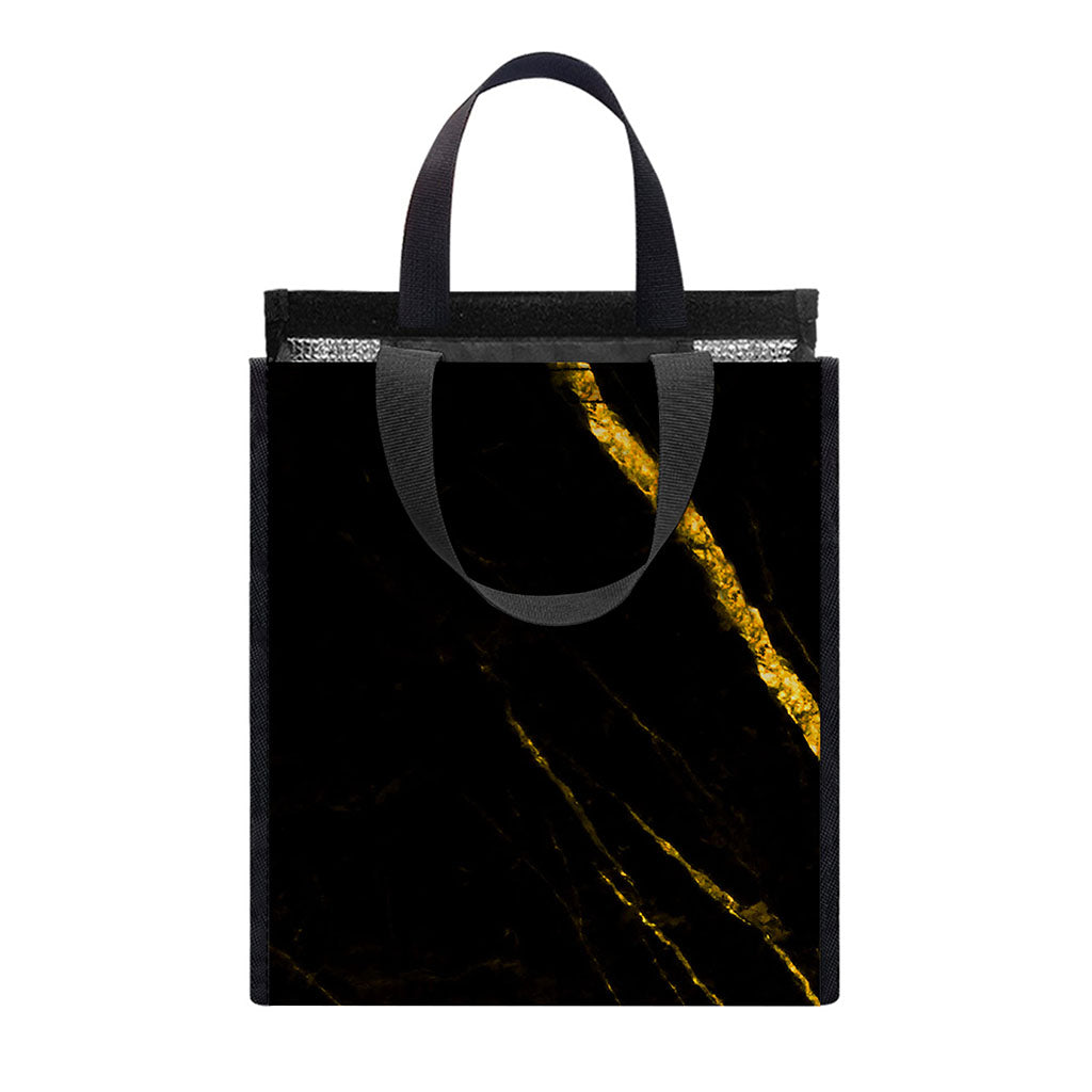 Black Gold Scratch Marble Print Insulated Lunch Tote