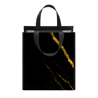 Black Gold Scratch Marble Print Insulated Lunch Tote