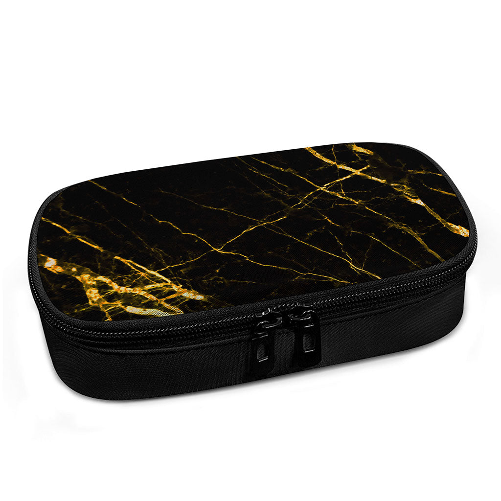 Black Gold Scratch Marble Print Insulin Cooler Travel Case