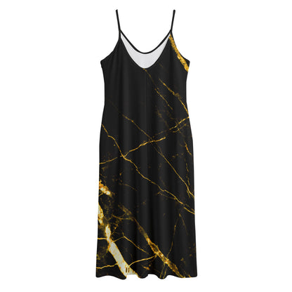 Black Gold Scratch Marble Print Jersey Midi Cami Dress