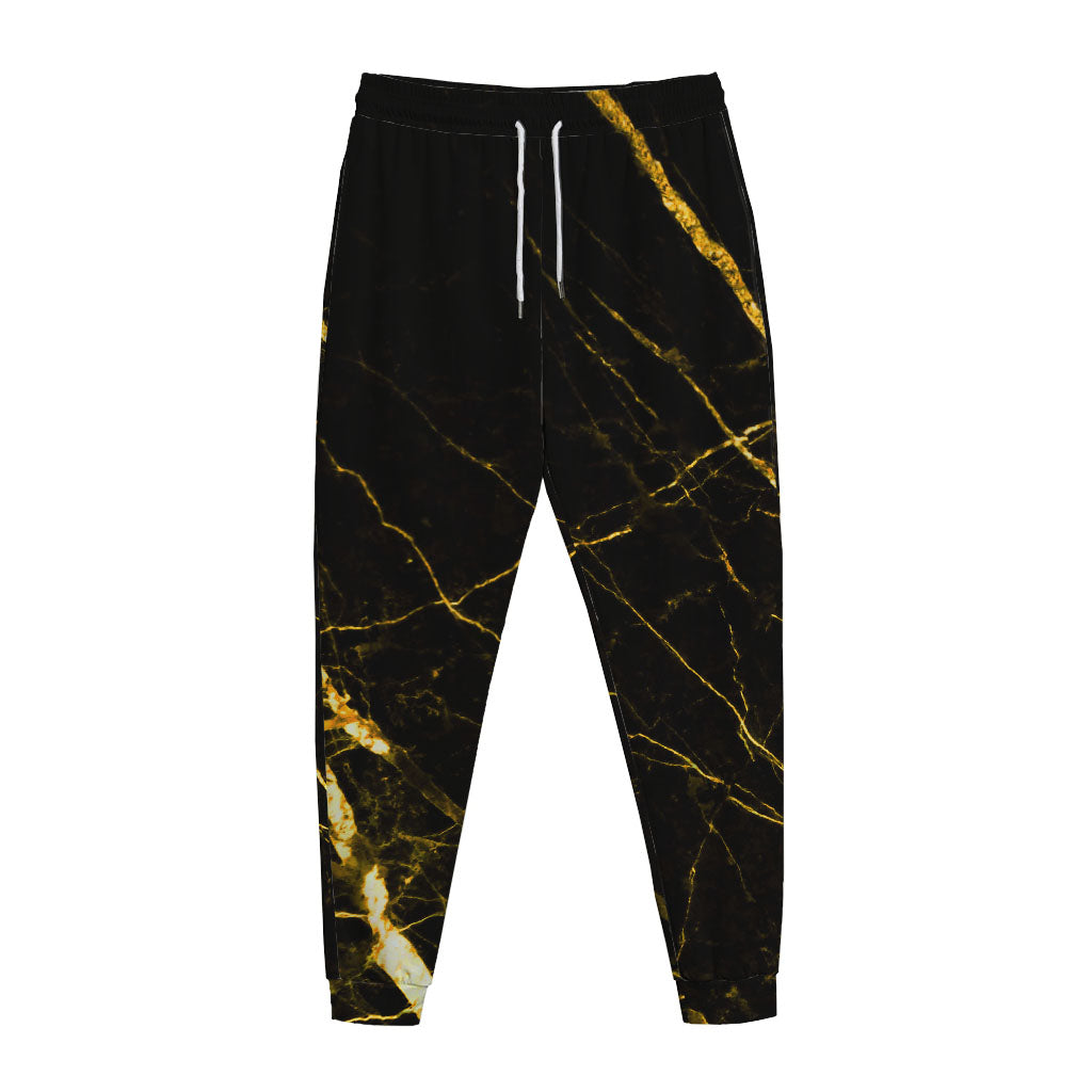Black Gold Scratch Marble Print Jogger Pants