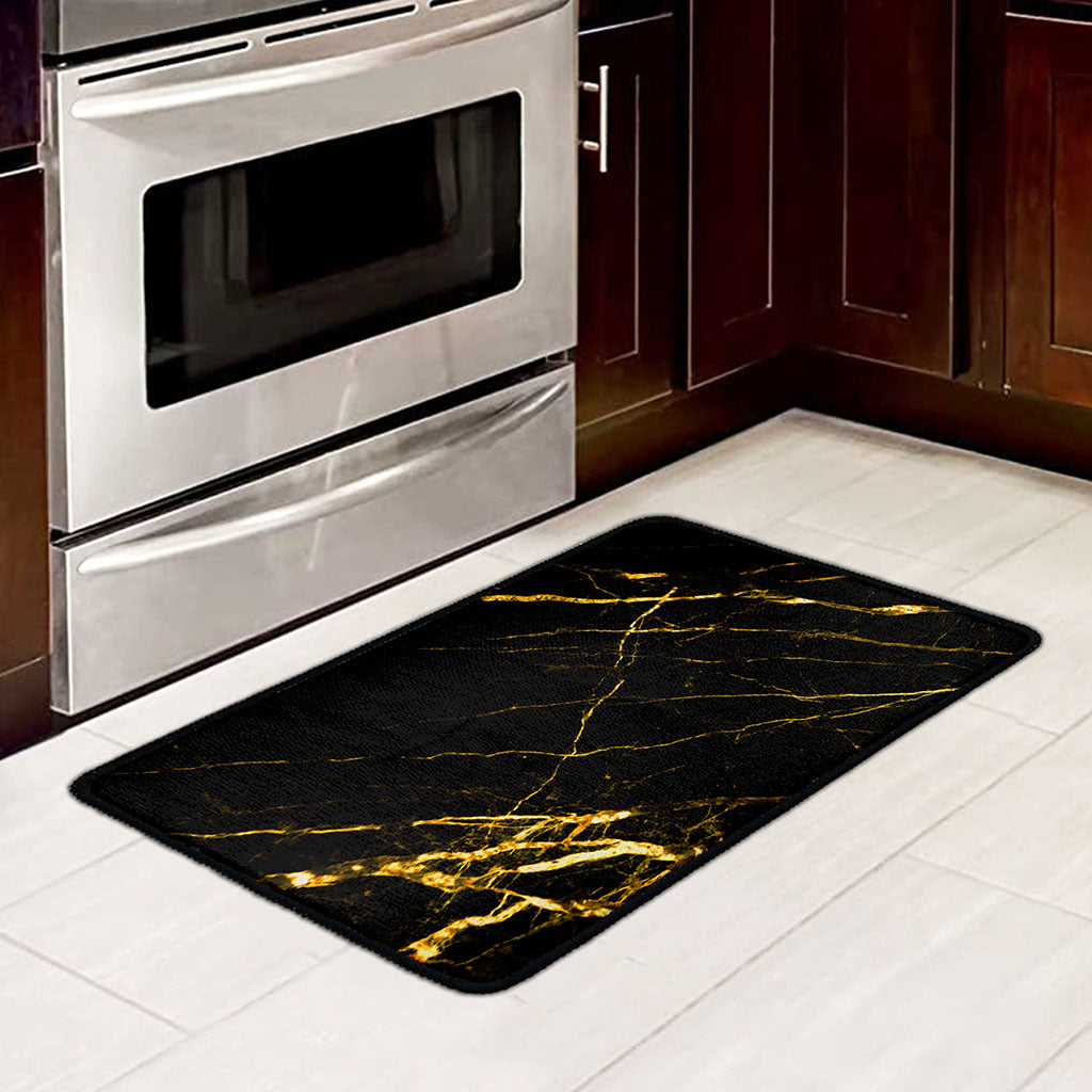 Black Gold Scratch Marble Print Kitchen Mat