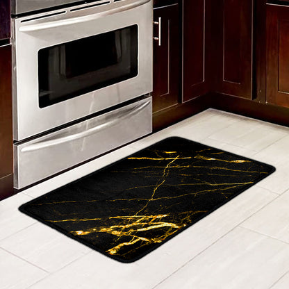 Black Gold Scratch Marble Print Kitchen Mat