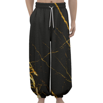Black Gold Scratch Marble Print Lantern Pants