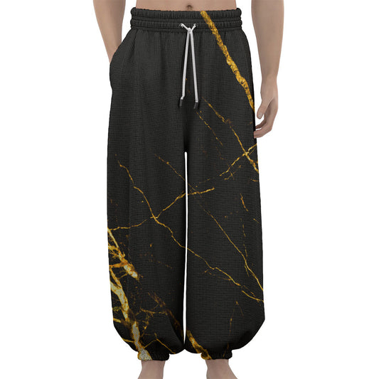 Black Gold Scratch Marble Print Lantern Pants