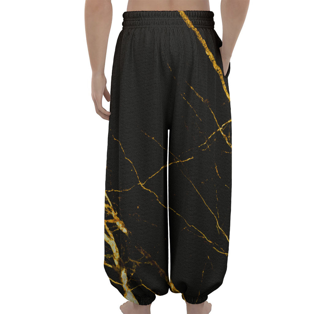 Black Gold Scratch Marble Print Lantern Pants