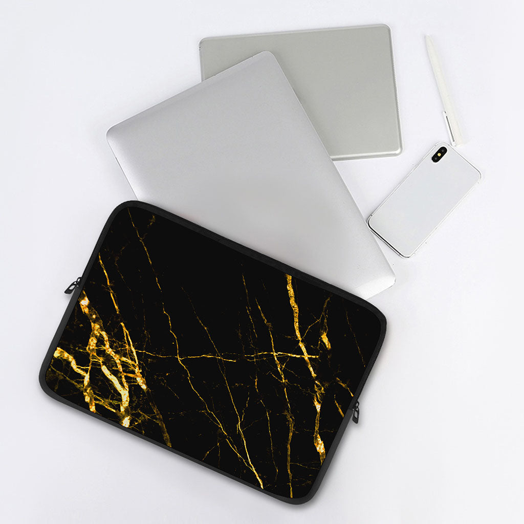 Black Gold Scratch Marble Print Laptop Sleeve