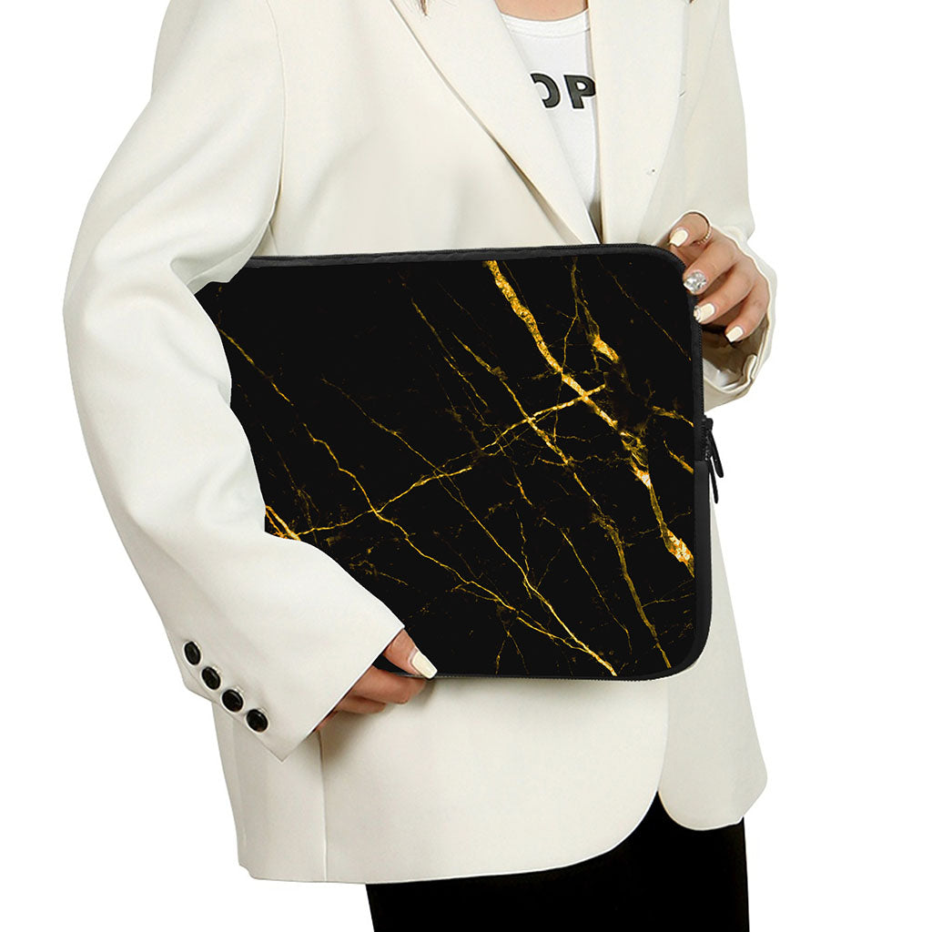 Black Gold Scratch Marble Print Laptop Sleeve