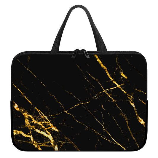 Black Gold Scratch Marble Print Laptop Sleeve With Handle