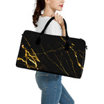 Black Gold Scratch Marble Print Leather Duffle Bag