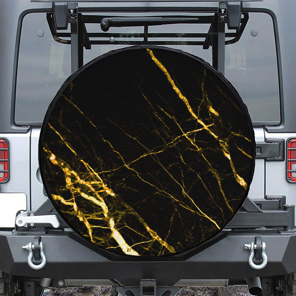 Black Gold Scratch Marble Print Leather Spare Tire Cover