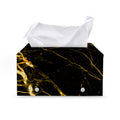 Black Gold Scratch Marble Print Leather Tissue Box Cover