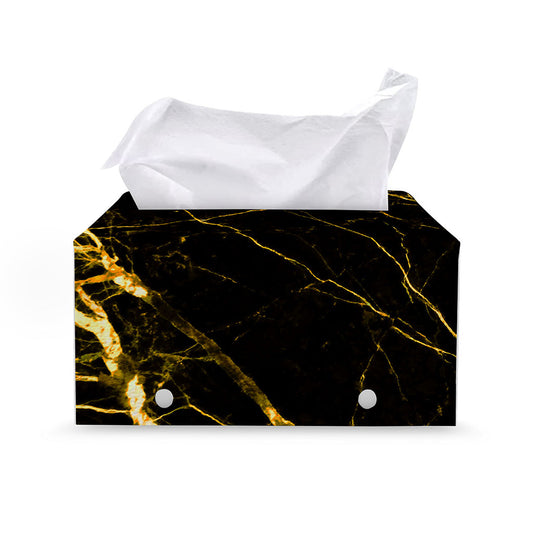 Black Gold Scratch Marble Print Leather Tissue Box Cover