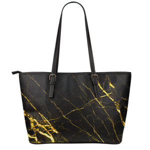Black Gold Scratch Marble Print Leather Tote Bag