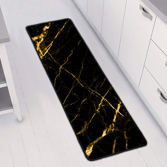 Black Gold Scratch Marble Print Long Kitchen Mat