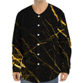 Black Gold Scratch Marble Print Long Sleeve Baseball Jersey