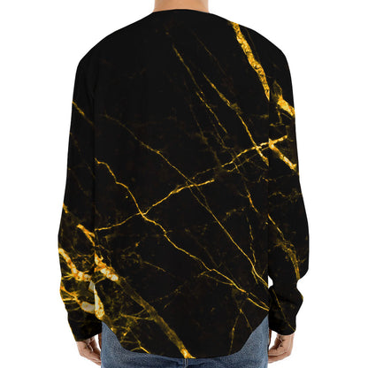 Black Gold Scratch Marble Print Long Sleeve Baseball Jersey