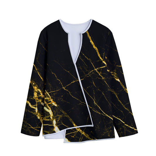 Black Gold Scratch Marble Print Long Sleeve Short Coat