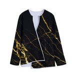Black Gold Scratch Marble Print Long Sleeve Short Coat