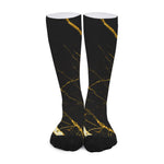 Black Gold Scratch Marble Print Long Socks