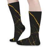 Black Gold Scratch Marble Print Long Socks
