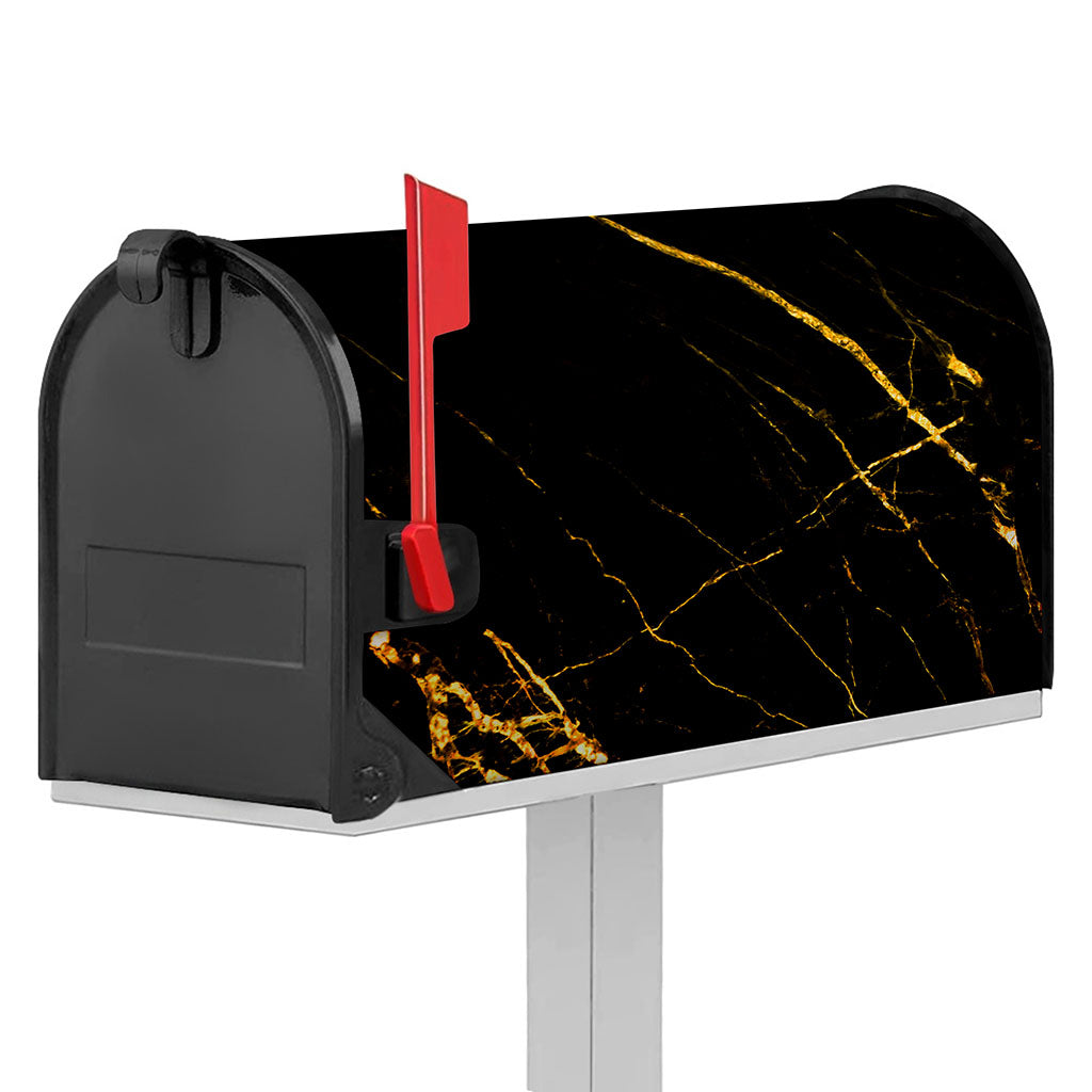Black Gold Scratch Marble Print Mailbox Cover