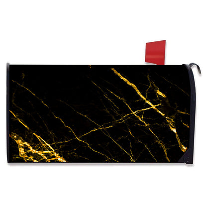 Black Gold Scratch Marble Print Mailbox Cover