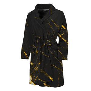 Black Gold Scratch Marble Print Men's Bathrobe