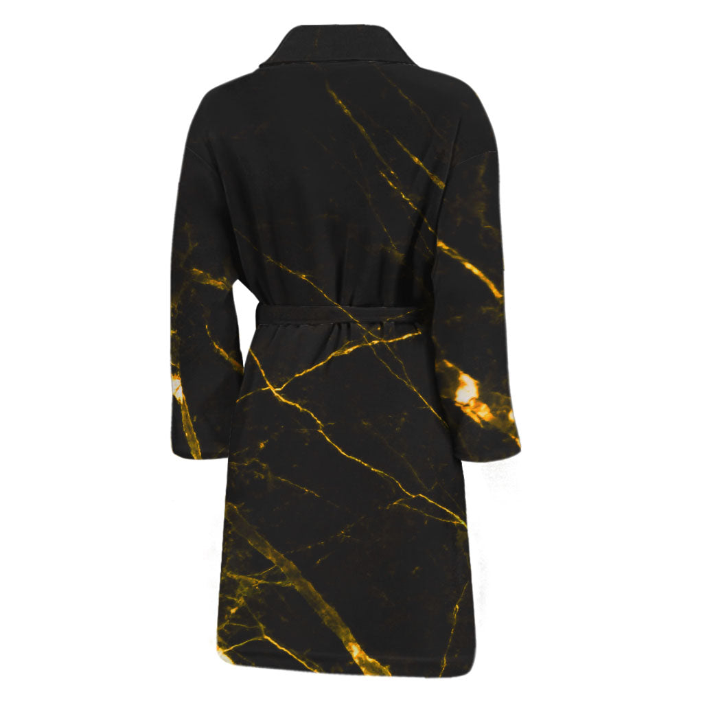 Black Gold Scratch Marble Print Men's Bathrobe