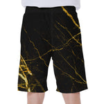 Black Gold Scratch Marble Print Men's Beach Shorts