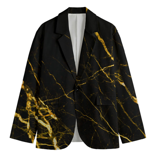 Black Gold Scratch Marble Print Men's Blazer