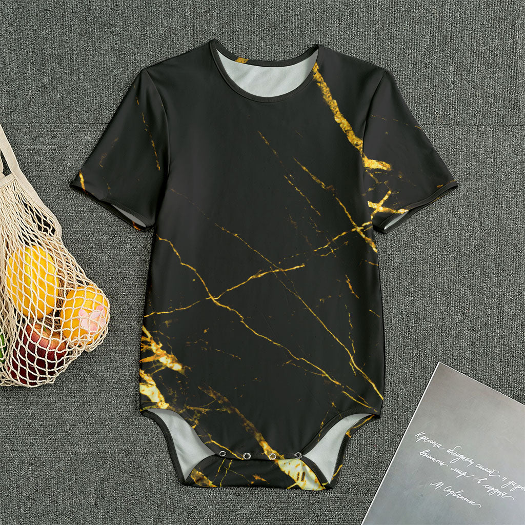 Black Gold Scratch Marble Print Men's Bodysuit