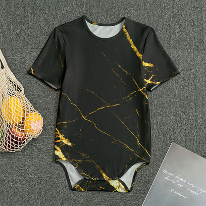 Black Gold Scratch Marble Print Men's Bodysuit