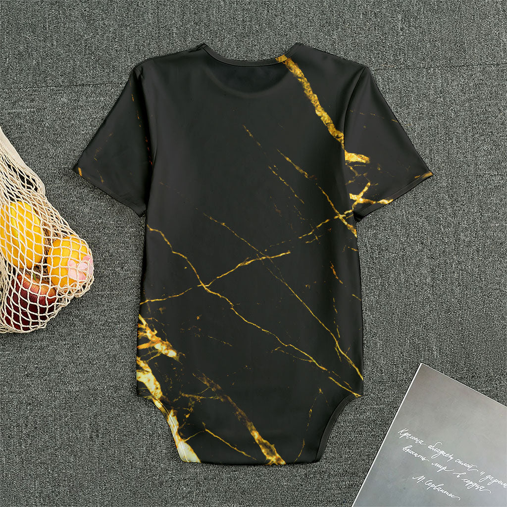 Black Gold Scratch Marble Print Men's Bodysuit