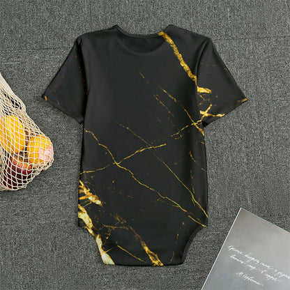 Black Gold Scratch Marble Print Men's Bodysuit
