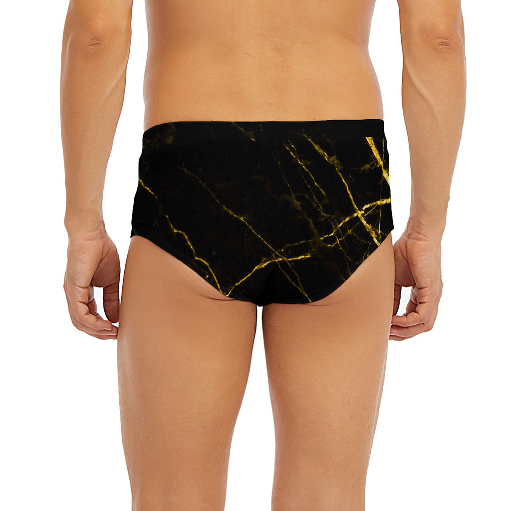 Black Gold Scratch Marble Print Men's Briefs