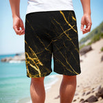 Black Gold Scratch Marble Print Men's Cargo Shorts
