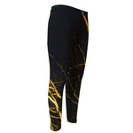 Black Gold Scratch Marble Print Men's Compression Pants