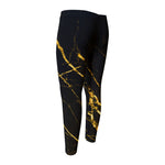 Black Gold Scratch Marble Print Men's Compression Pants