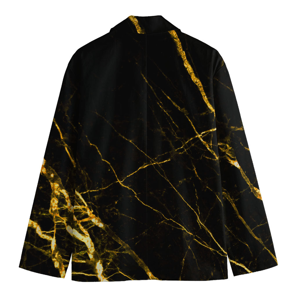 Black Gold Scratch Marble Print Men's Cotton Blazer