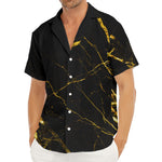 Black Gold Scratch Marble Print Men's Deep V-Neck Shirt