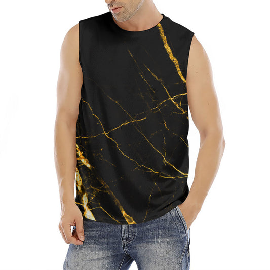 Black Gold Scratch Marble Print Men's Fitness Tank Top