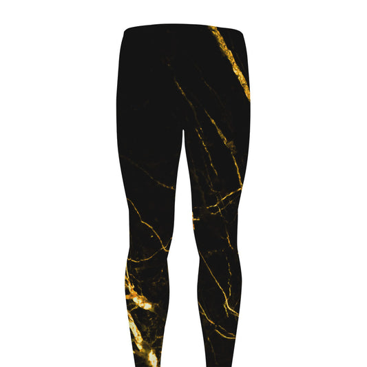 Black Gold Scratch Marble Print Men's leggings