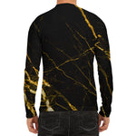 Black Gold Scratch Marble Print Men's Long Sleeve Rash Guard