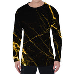 Black Gold Scratch Marble Print Men's Long Sleeve T-Shirt