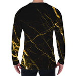 Black Gold Scratch Marble Print Men's Long Sleeve T-Shirt