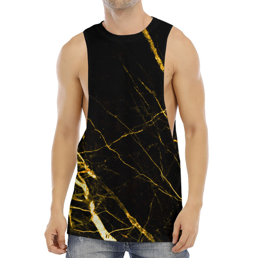 Black Gold Scratch Marble Print Men's Muscle Tank Top